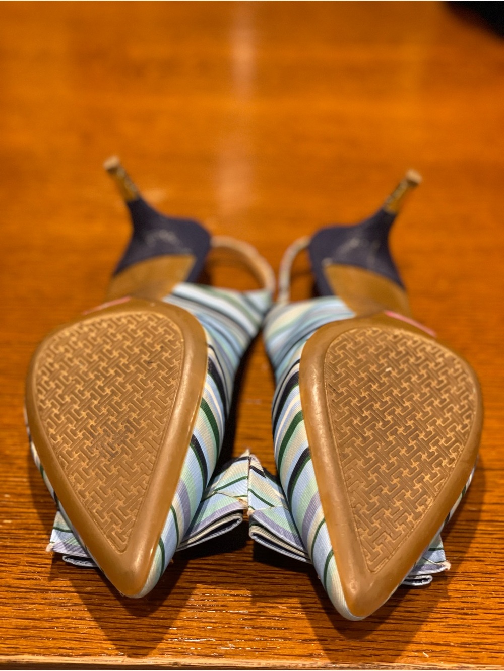 Isaac Mizrahi Striped Slingback Kitten Heels with Pearl-Accented Bow - Picture 5 of 5